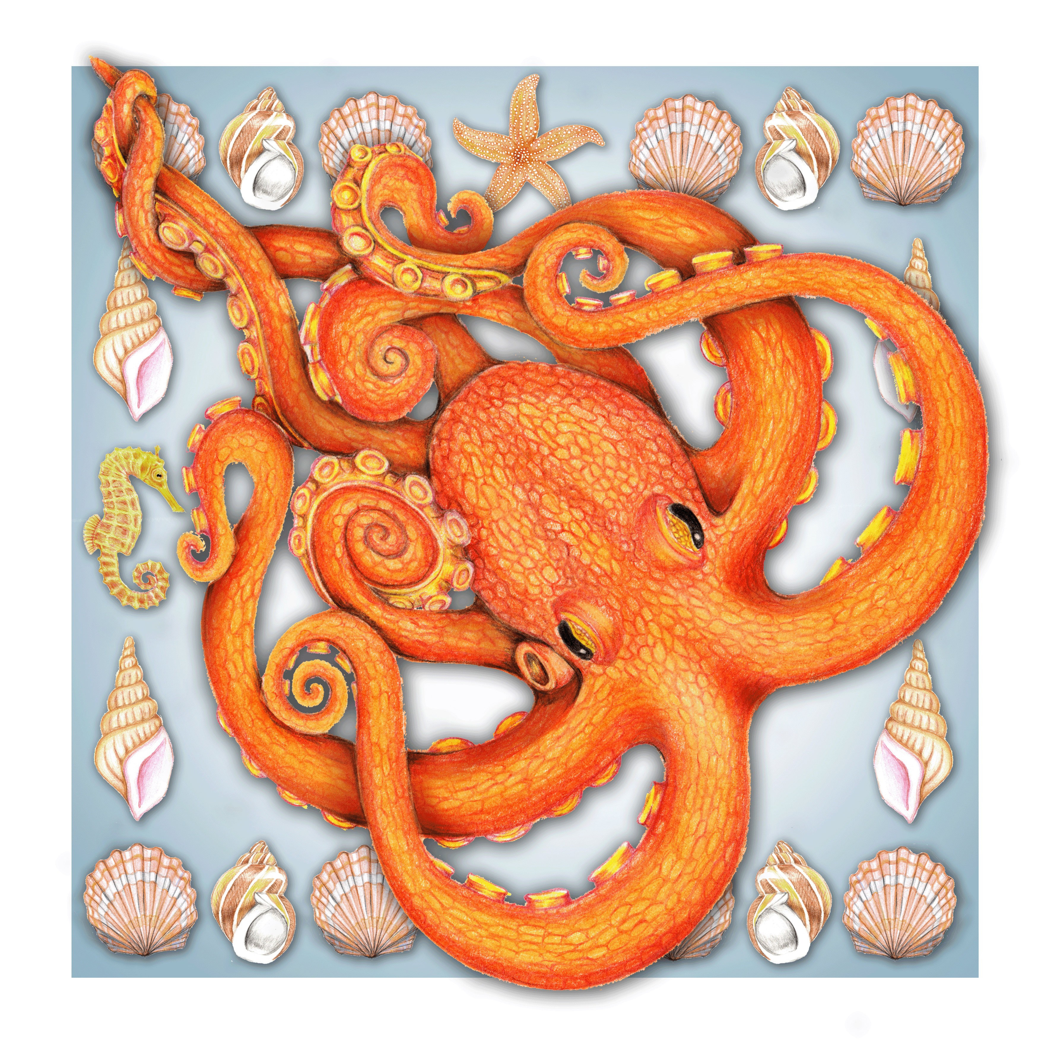 Greetings card with orange octopus design