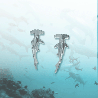 Silver hammerhead shark earrings