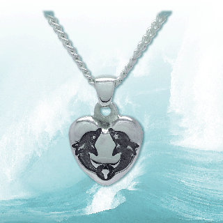 silver heart and dolphin pendant