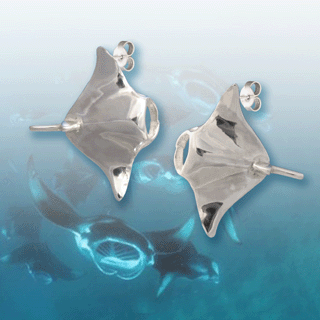 silver manta ray earrings