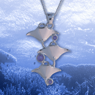 silver manta ray pendant with amethysts